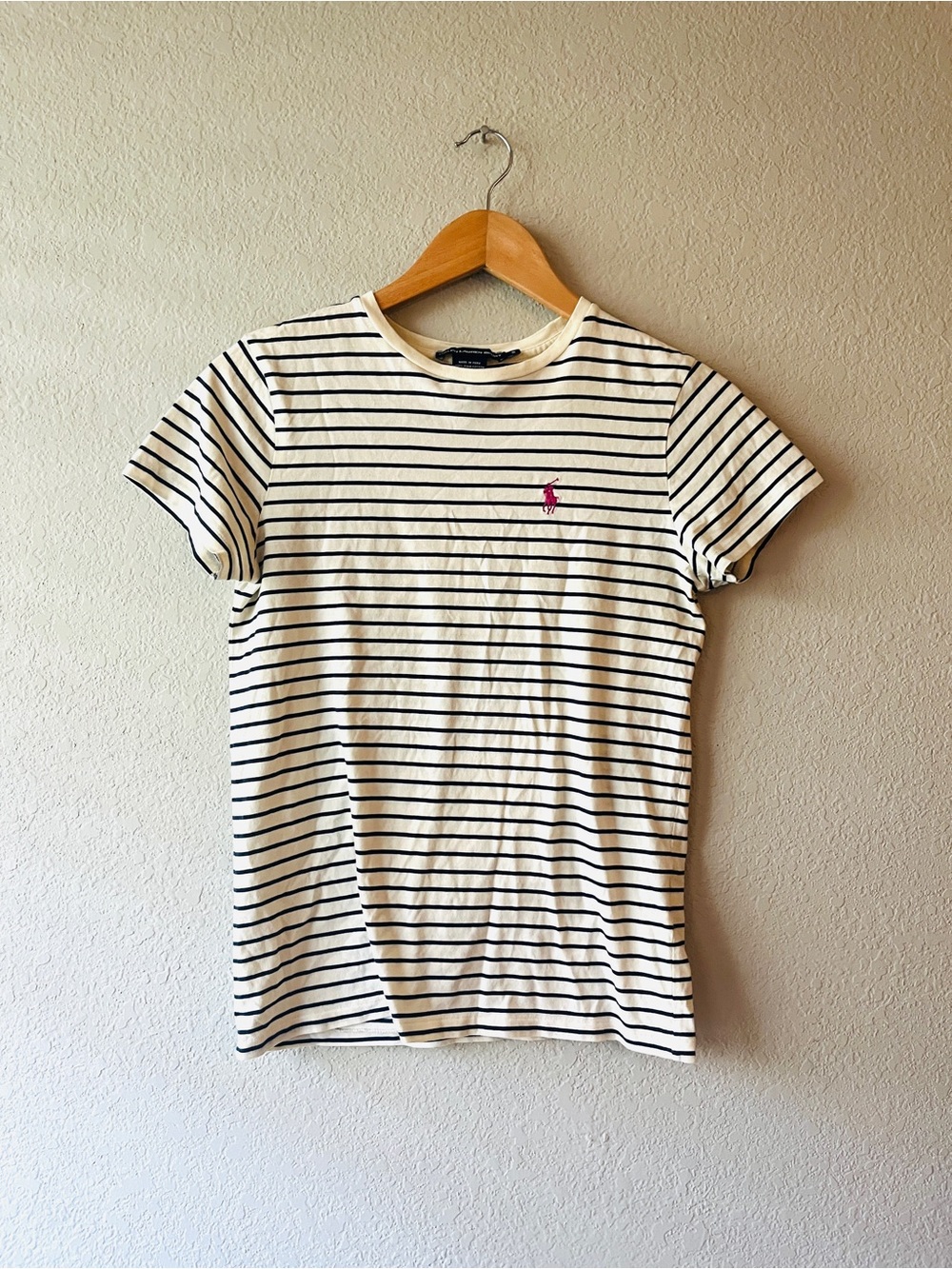 Ralph Lauren Striped Crewneck Tee with Pink Pony Pima Cotton Tee Small